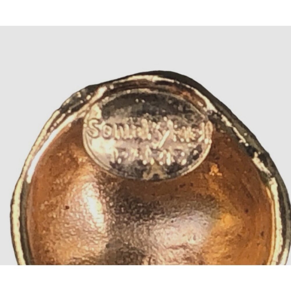 Sonia Rykiel Paris Vintage Gold Tone Domed Logo Clip Earrings Designer - Picture 5 of 5